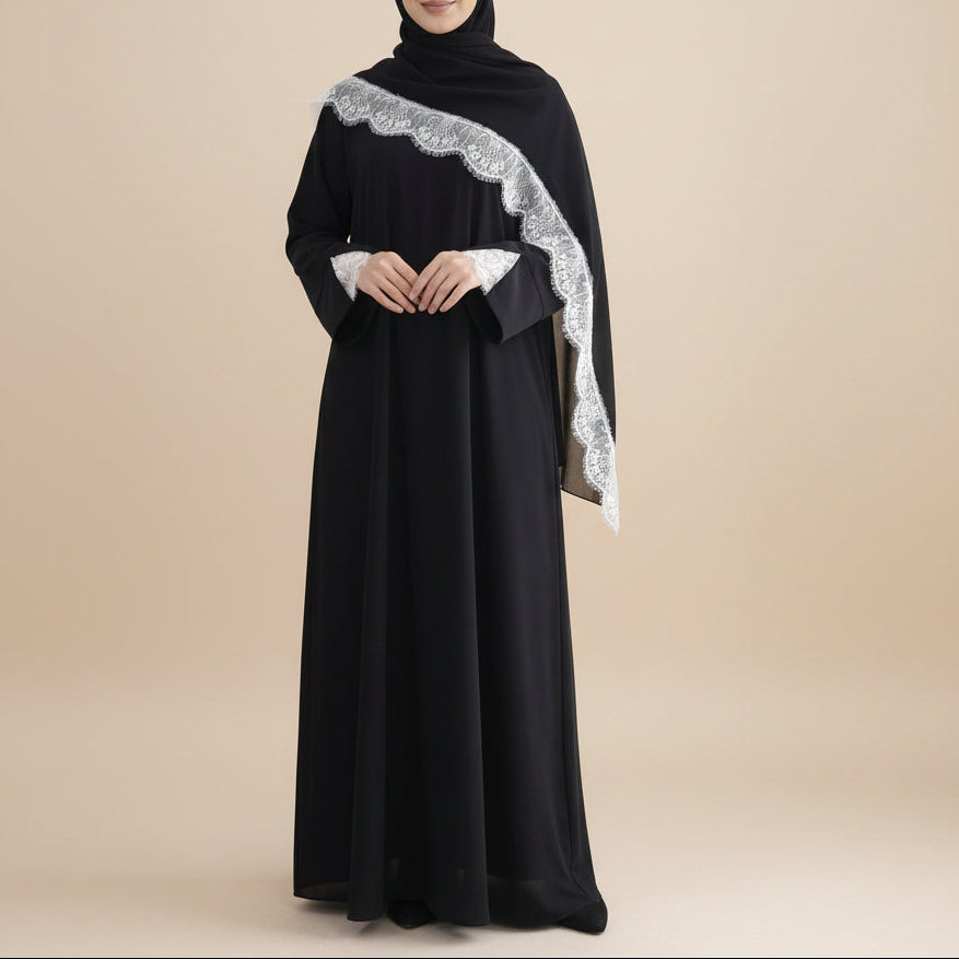 Taline Lace Trim Abaya & Hijab Sett