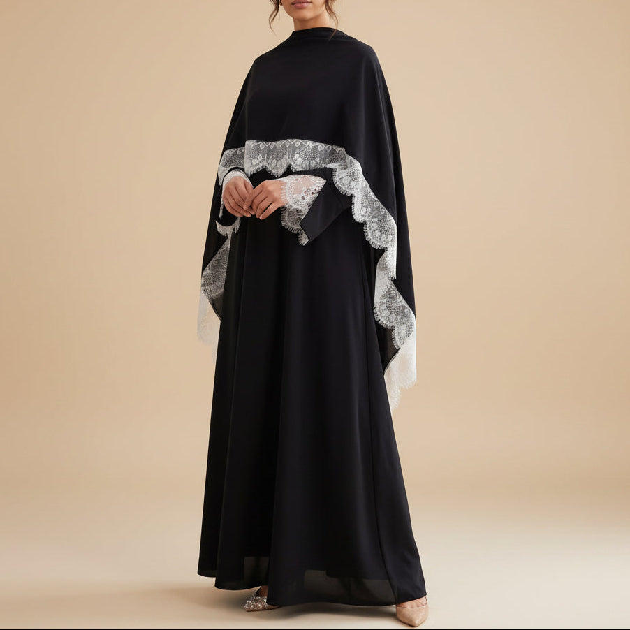 Taline Lace Trim Abaya & Hijab Sett