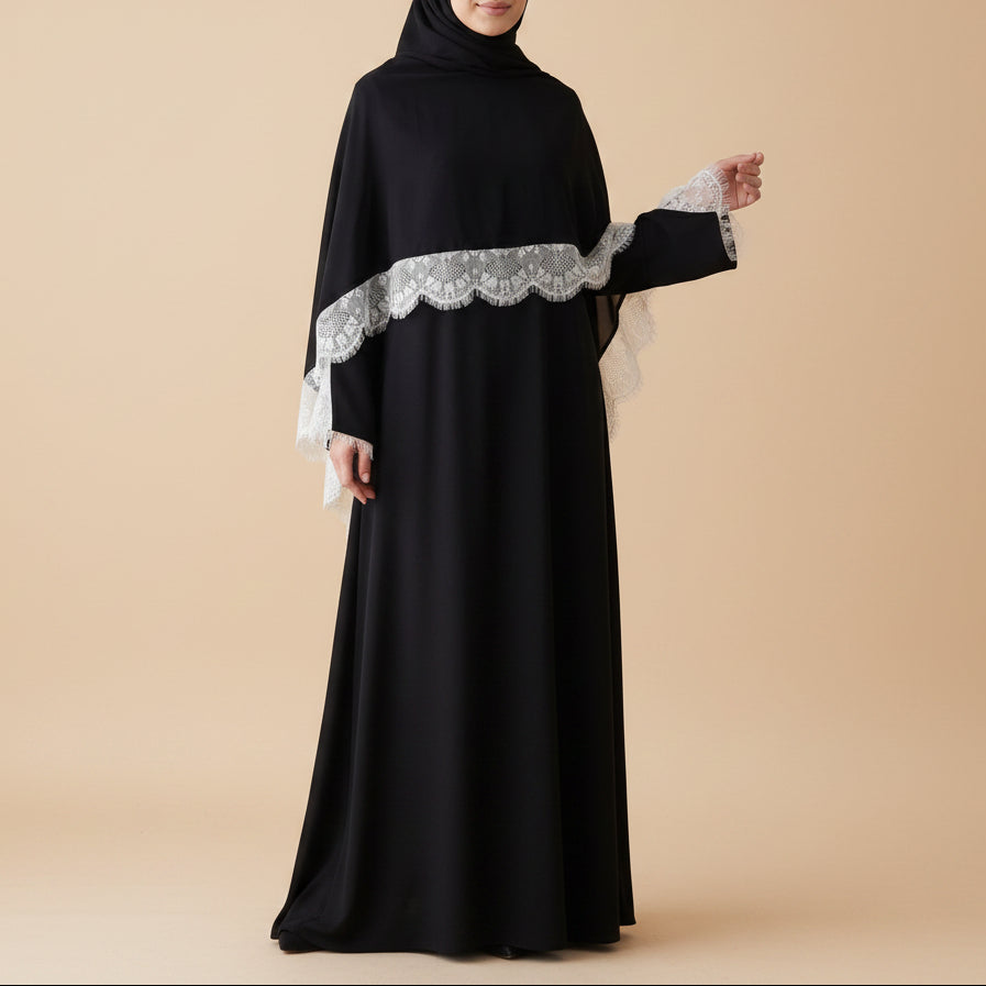 Taline Lace Trim Abaya & Hijab Sett