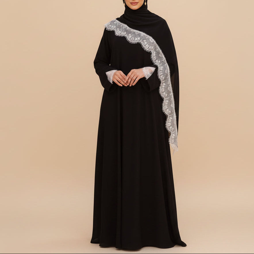 Taline Lace Trim Abaya & Hijab Sett