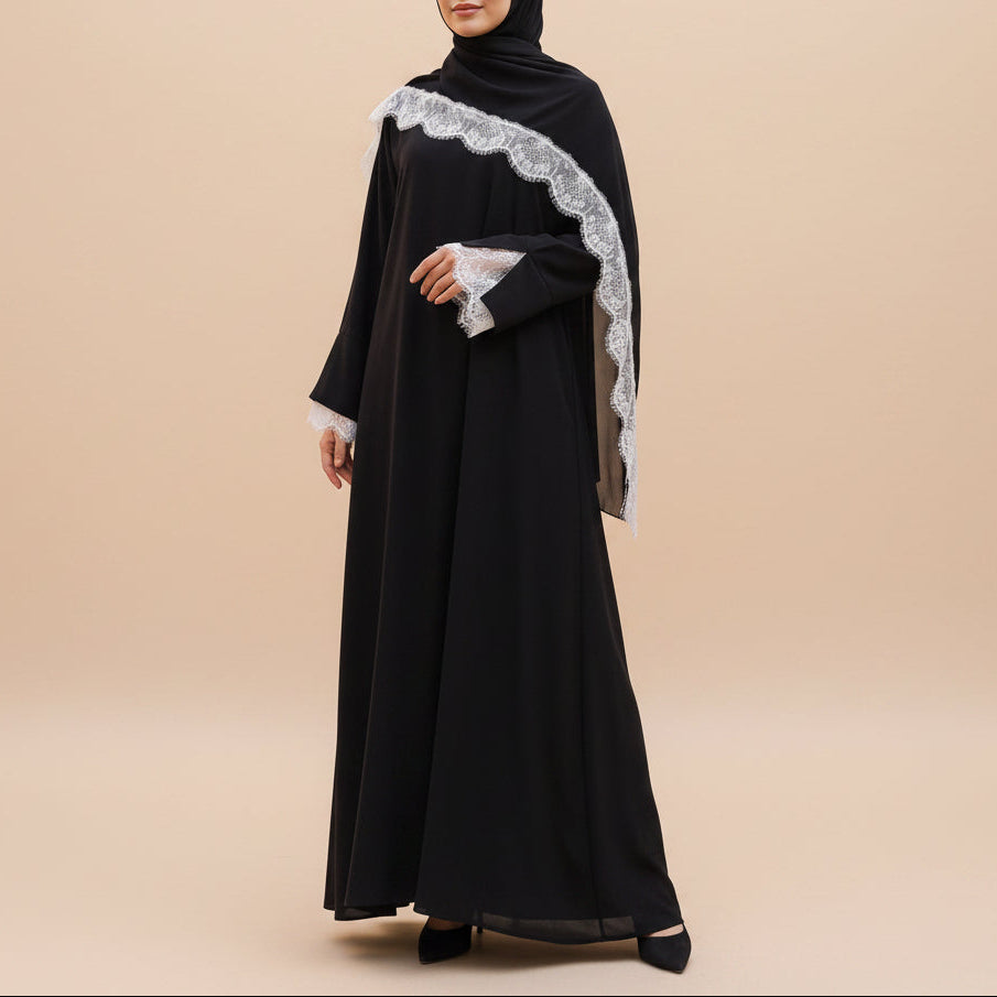 Taline Lace Trim Abaya & Hijab Sett