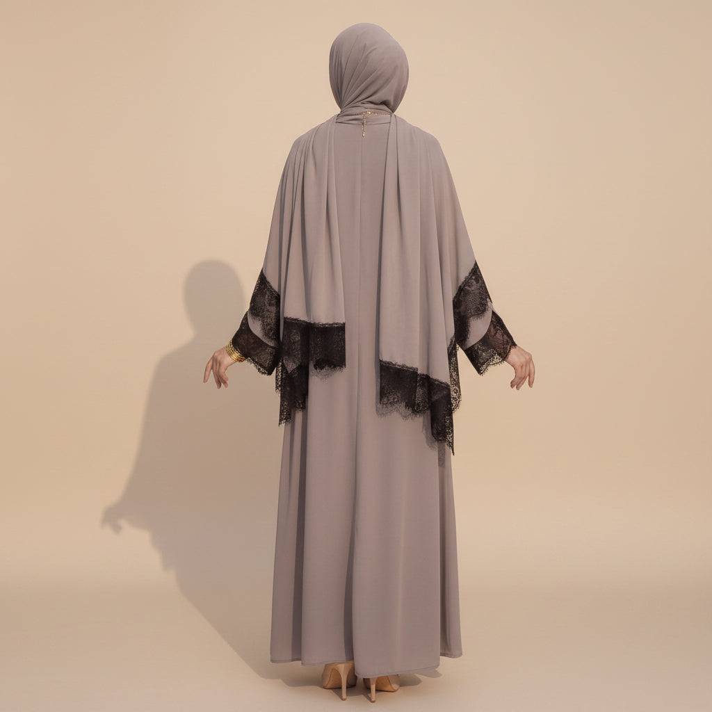 Taline Lace Trim Abaya & Hijab Sett