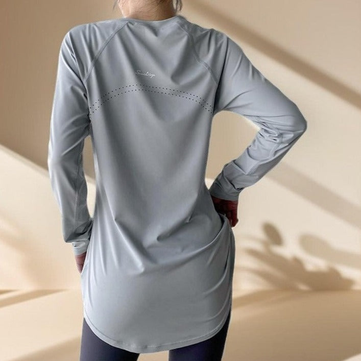 The Modest Activewear Shirt with Long Hip Coverage - For Running, Yoga, and Workouts - Try Modest Limited 