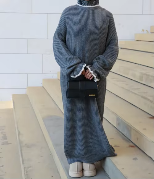 ribbed long sleeve maxi sweater dress Cable Knit Crew Neck Long Sleeve Maxi Sweater Dress