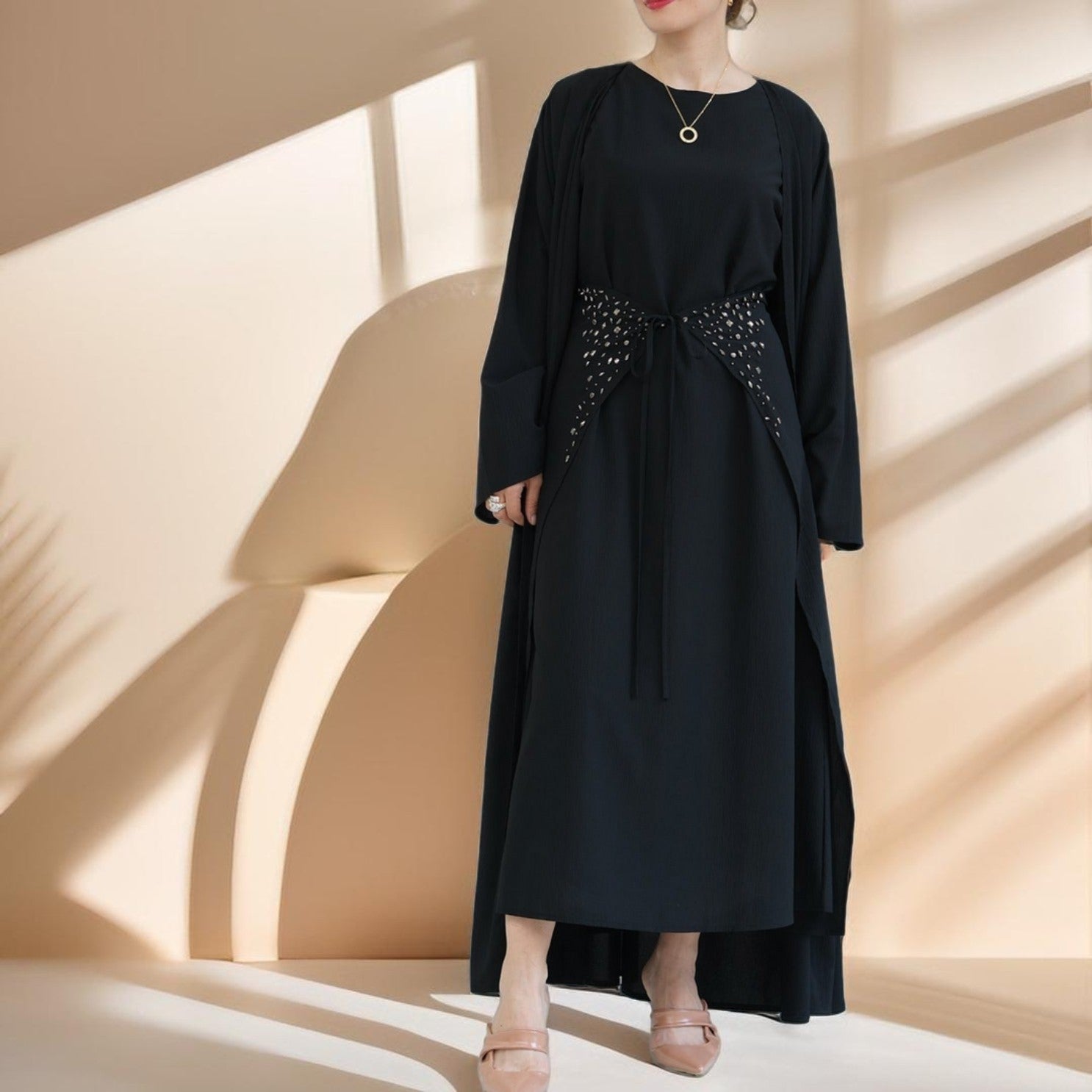 Three piece beaded evening abaya - Try Modest Limited 