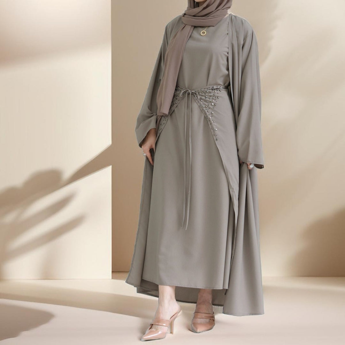 Three piece beaded evening abaya - Try Modest Limited