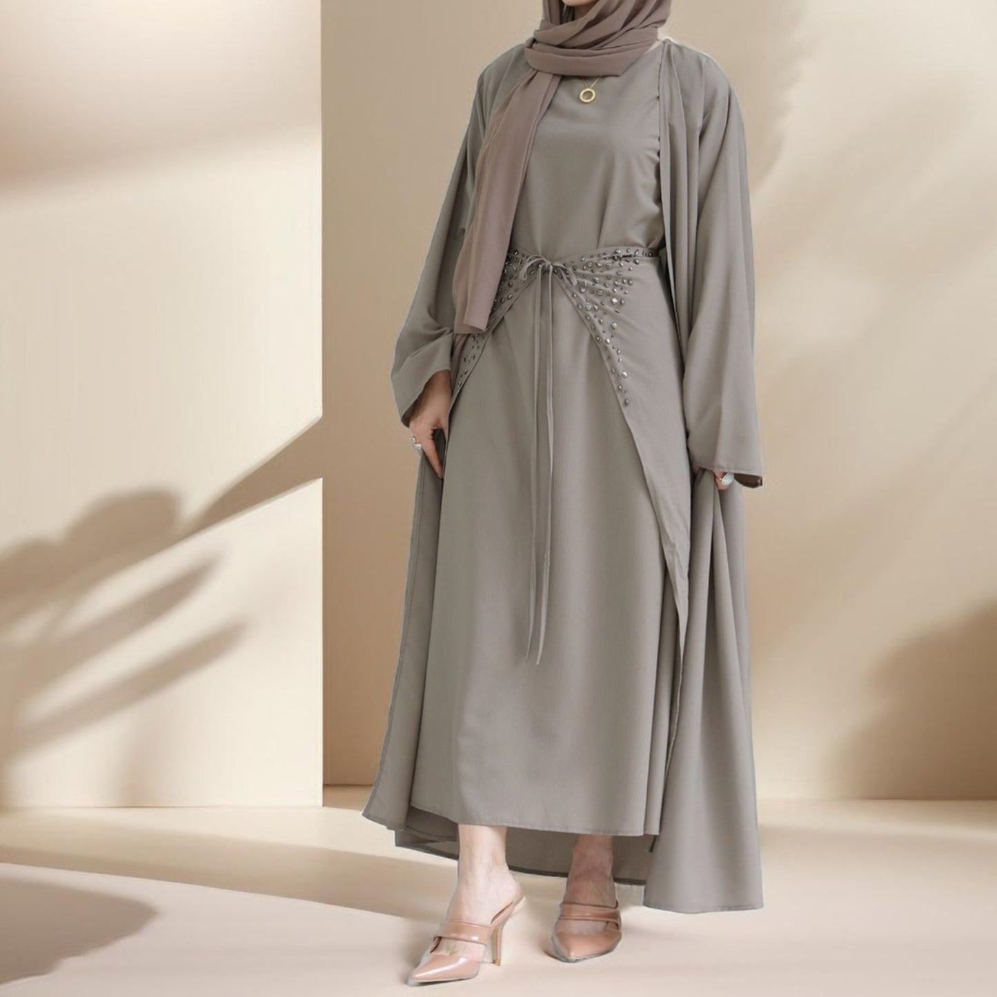 Three piece beaded evening abaya - Try Modest Limited 