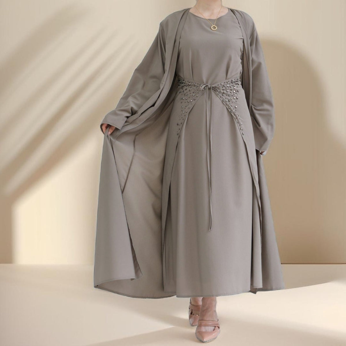 Three piece beaded evening abaya - Try Modest Limited
