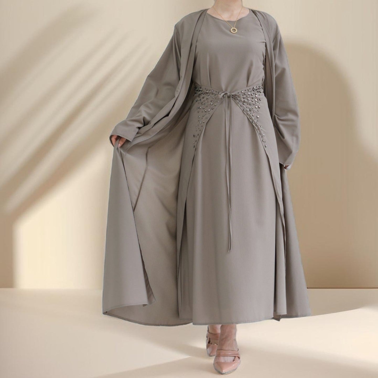 Three piece beaded evening abaya - Try Modest Limited 