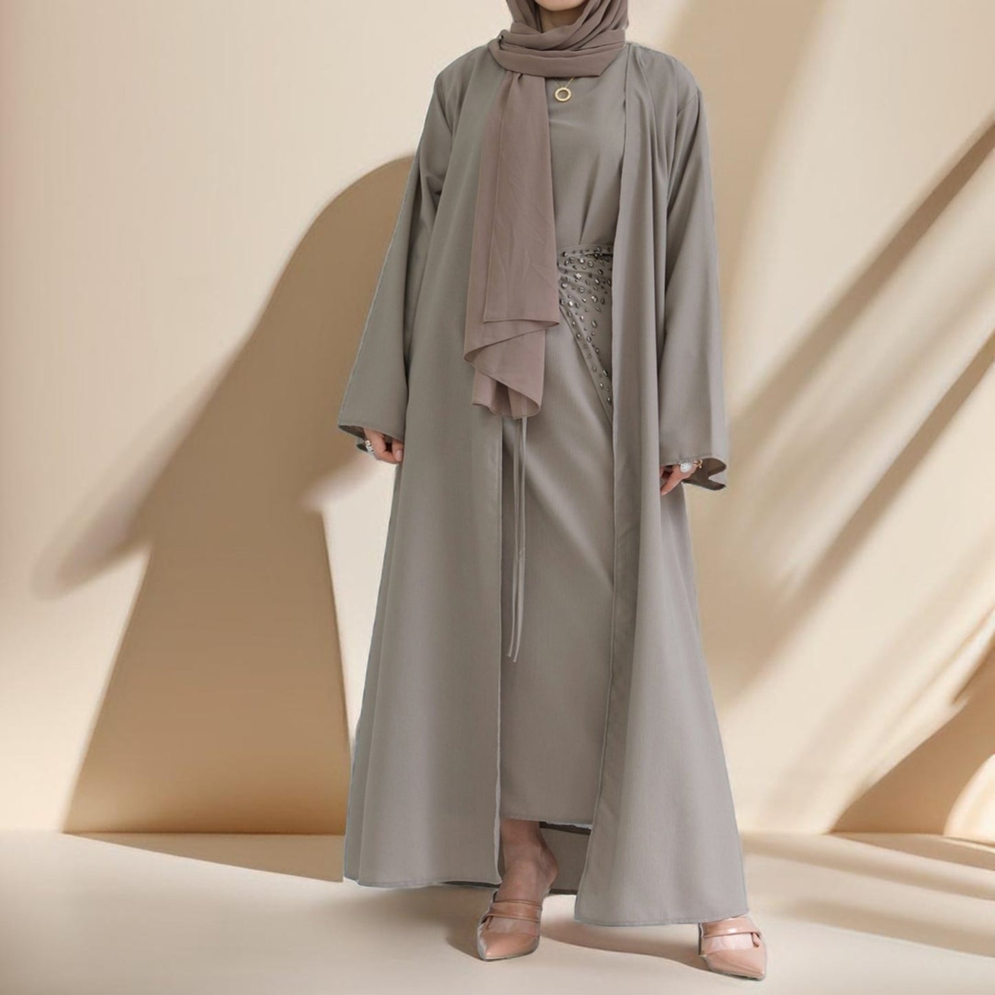 Three piece beaded evening abaya - Try Modest Limited 