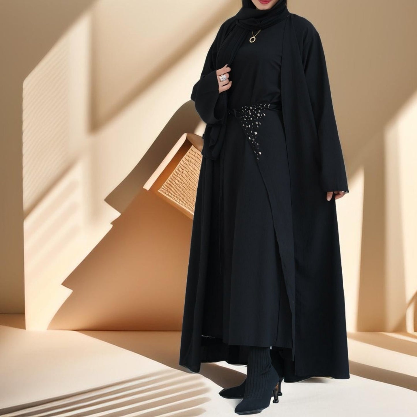 Three piece beaded evening abaya - Try Modest Limited 