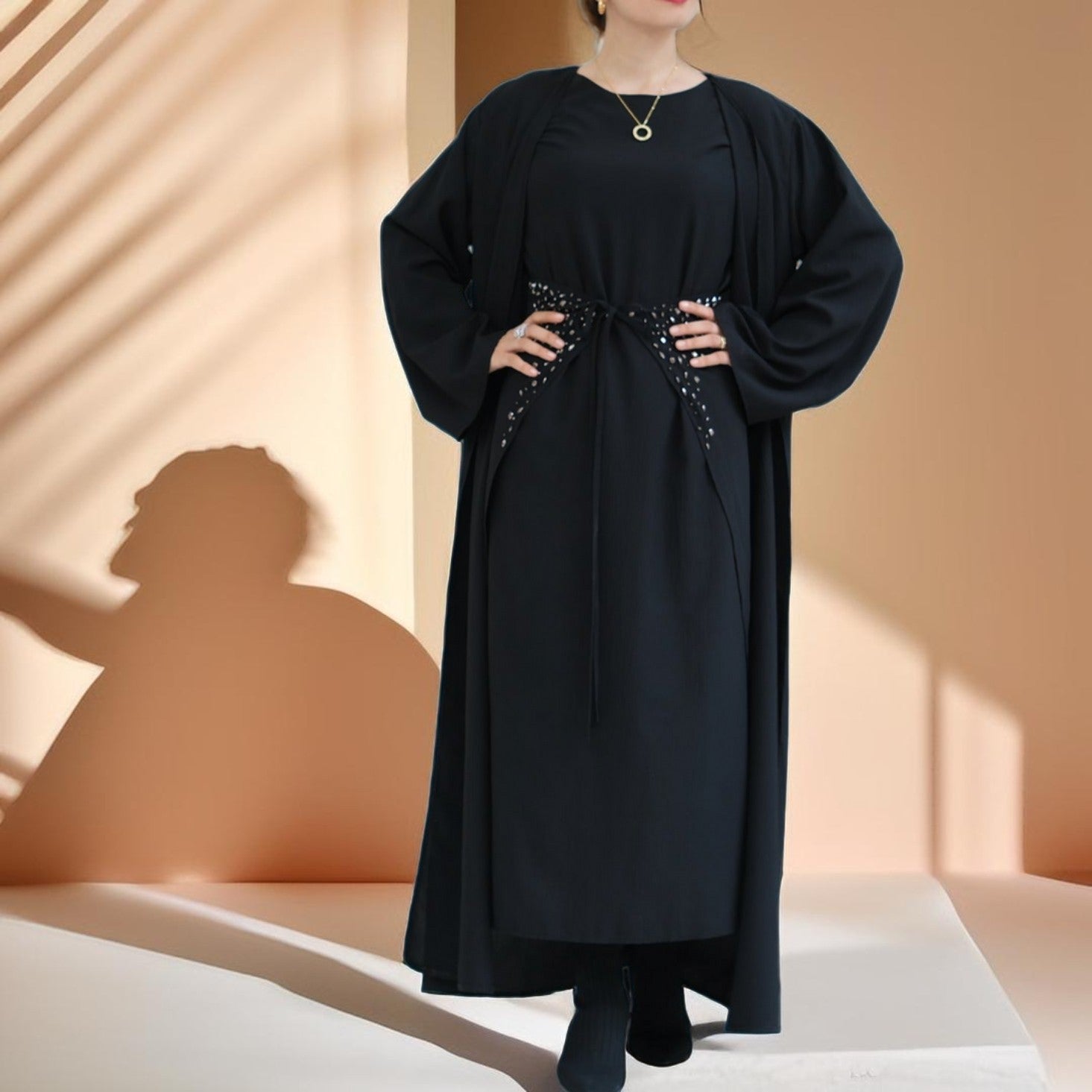 Three piece beaded evening abaya - Try Modest Limited 