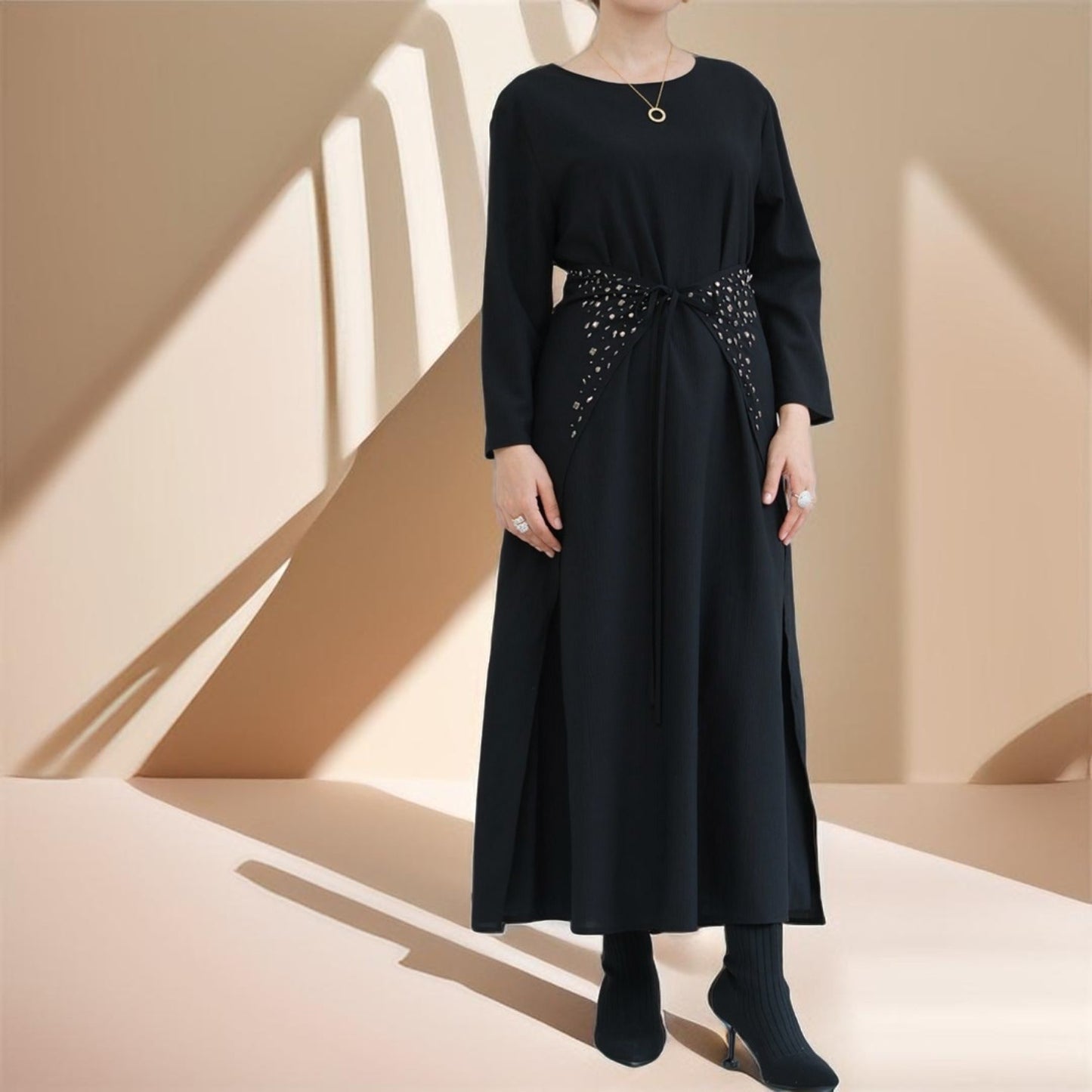 Three piece beaded evening abaya - Try Modest Limited 