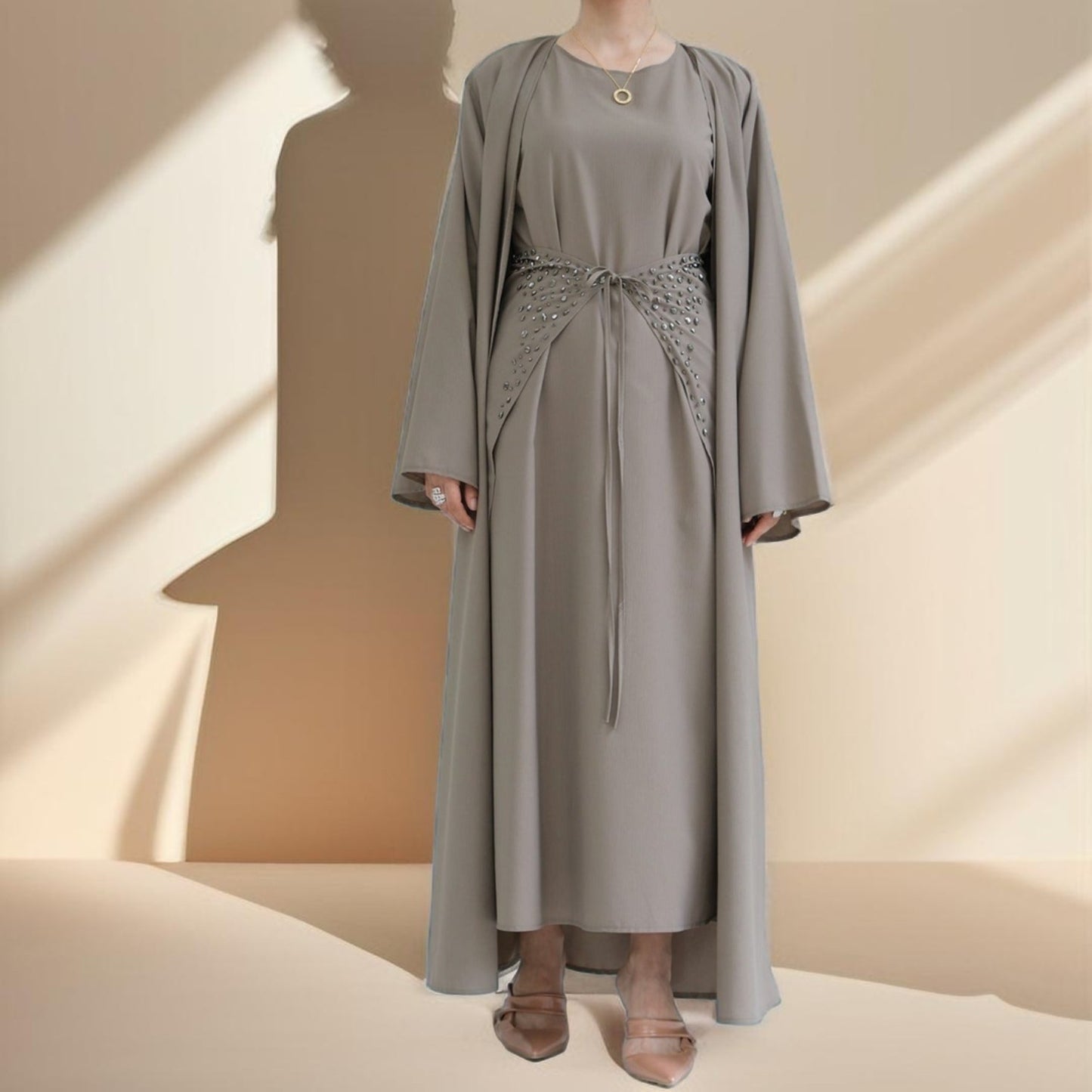 Three piece beaded evening abaya - Try Modest Limited 