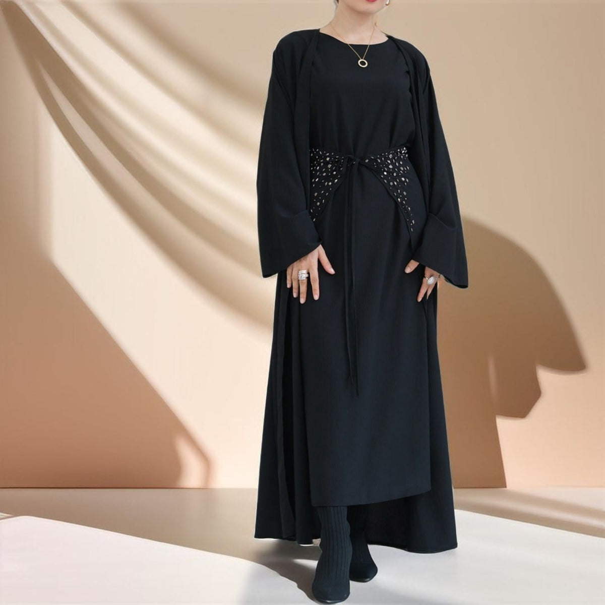 Three piece beaded evening abaya - Try Modest Limited