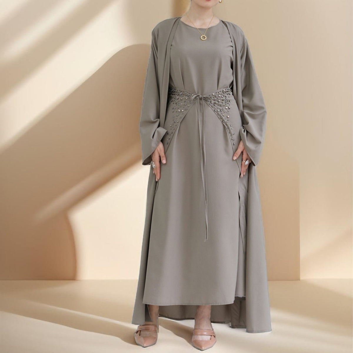 Three piece beaded evening abaya - Try Modest Limited
