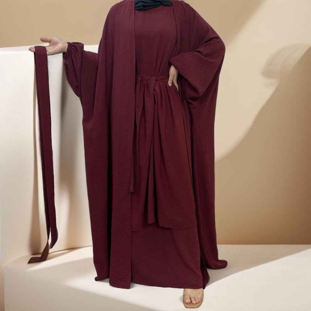 Three-piece solid color fashion robe - Try Modest Limited 