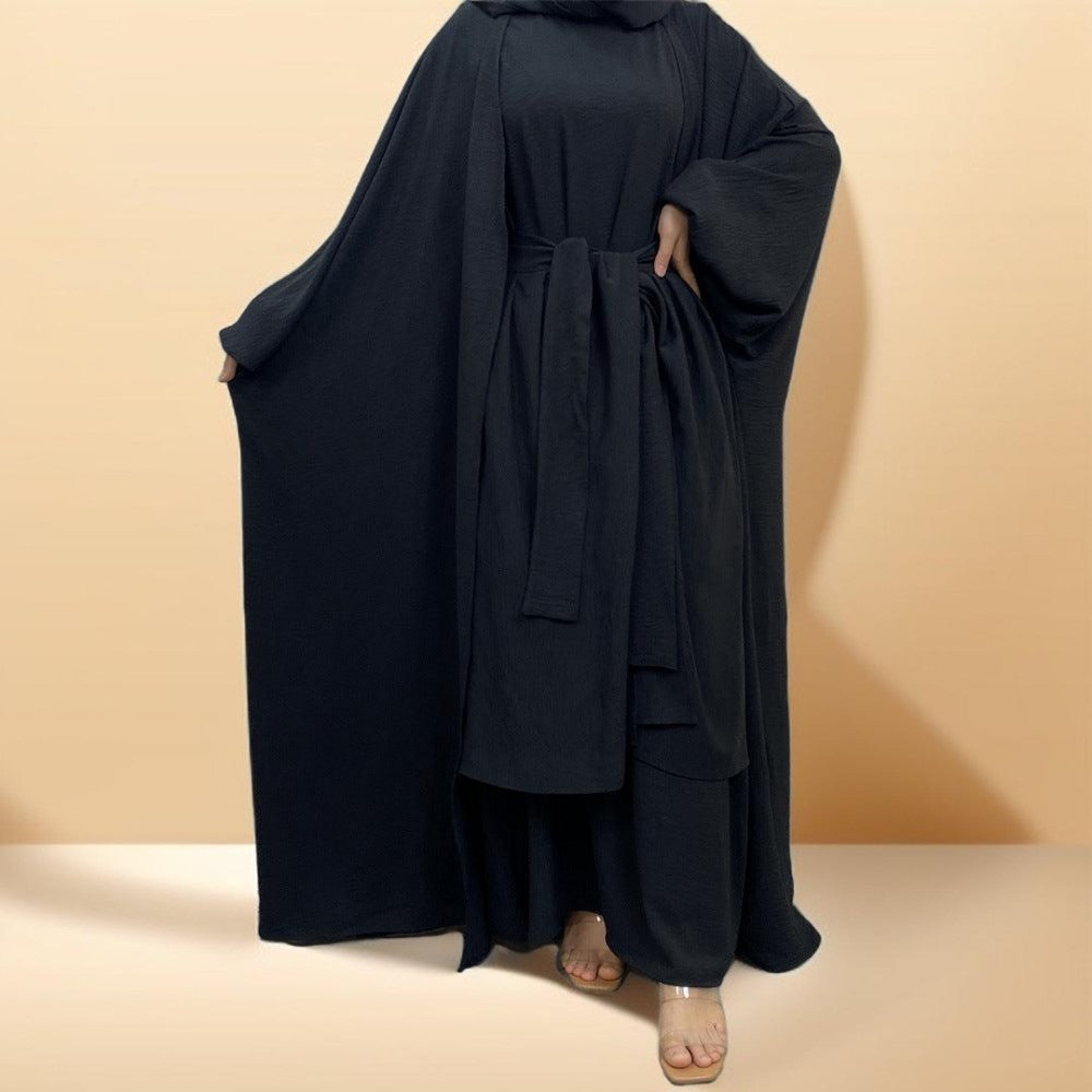 Three-piece solid color fashion robe - Try Modest Limited 