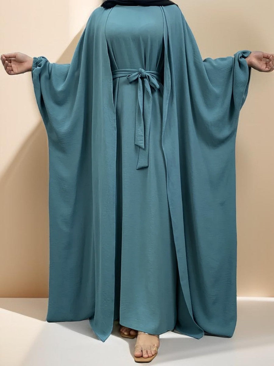 Three-piece solid color fashion robe - Try Modest Limited 