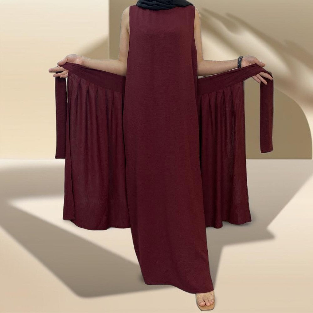 Three-piece solid color fashion robe - Try Modest Limited 