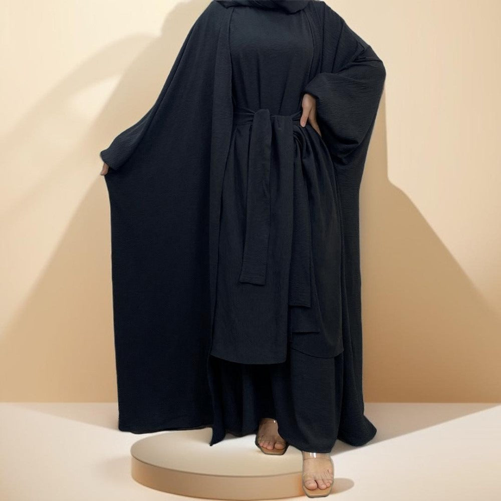 Three-piece solid color fashion robe - Try Modest Limited 