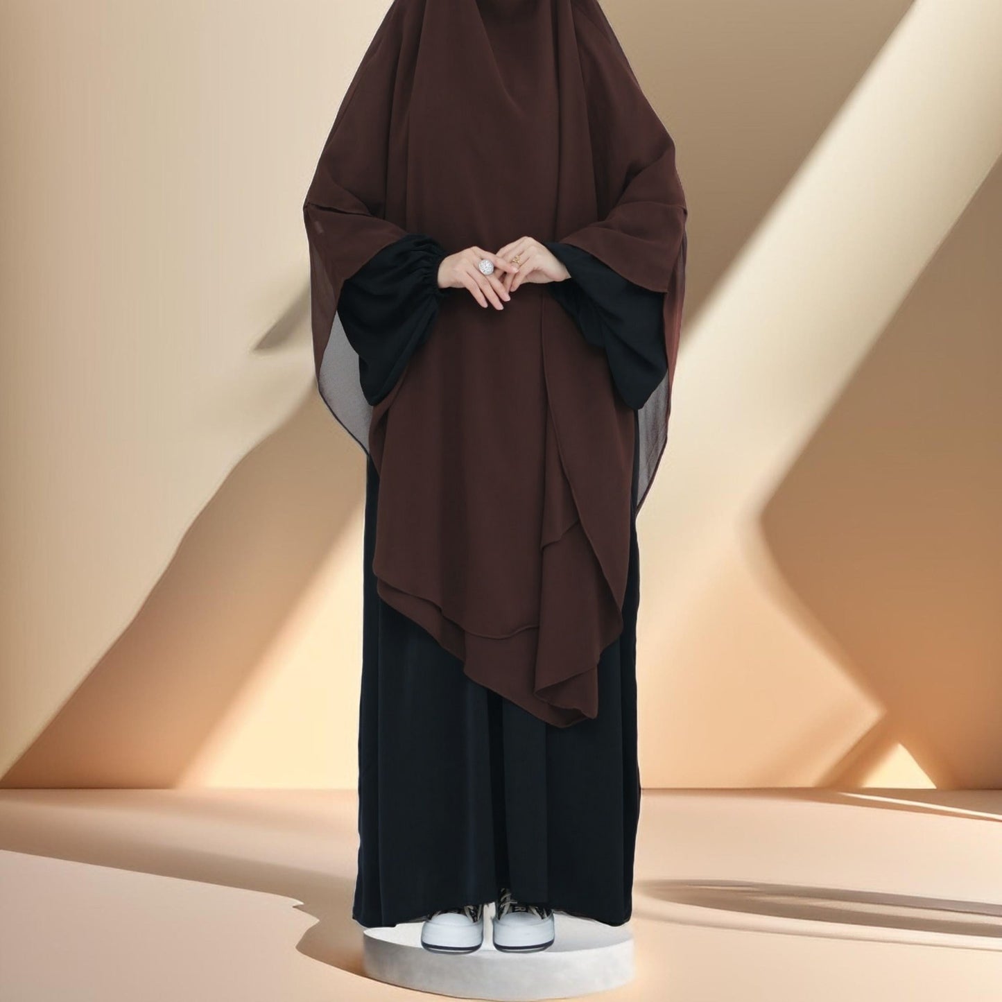 Two-Layer Chiffon Prayer Khimar: Flowing Comfort for Umrah, Ramadan - Try Modest Limited 