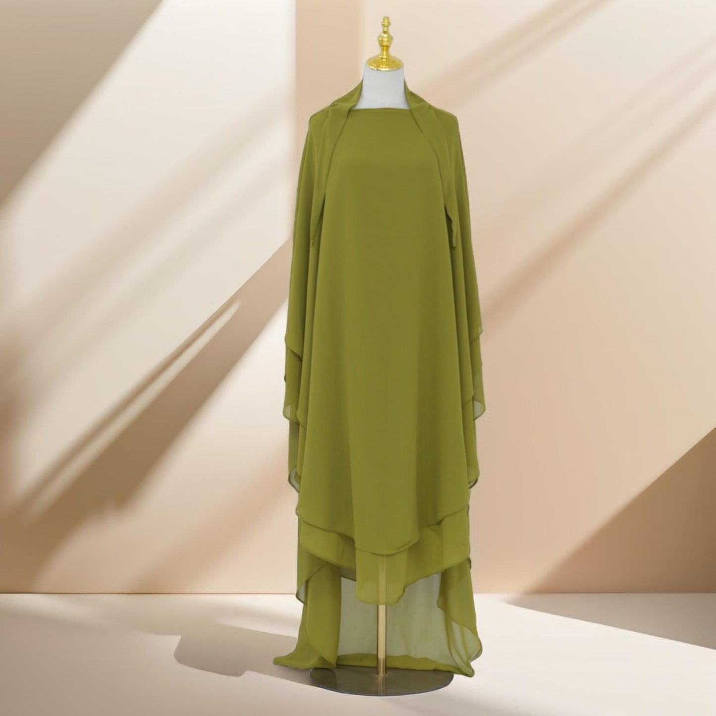 Two-Layer Chiffon Prayer Khimar: Flowing Comfort for Umrah, Ramadan - Try Modest Limited 