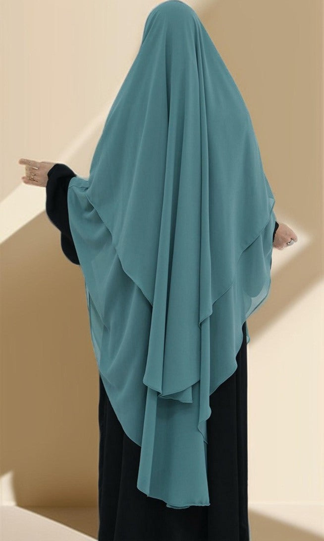 Two-Layer Chiffon Prayer Khimar: Flowing Comfort for Umrah, Ramadan - Try Modest Limited