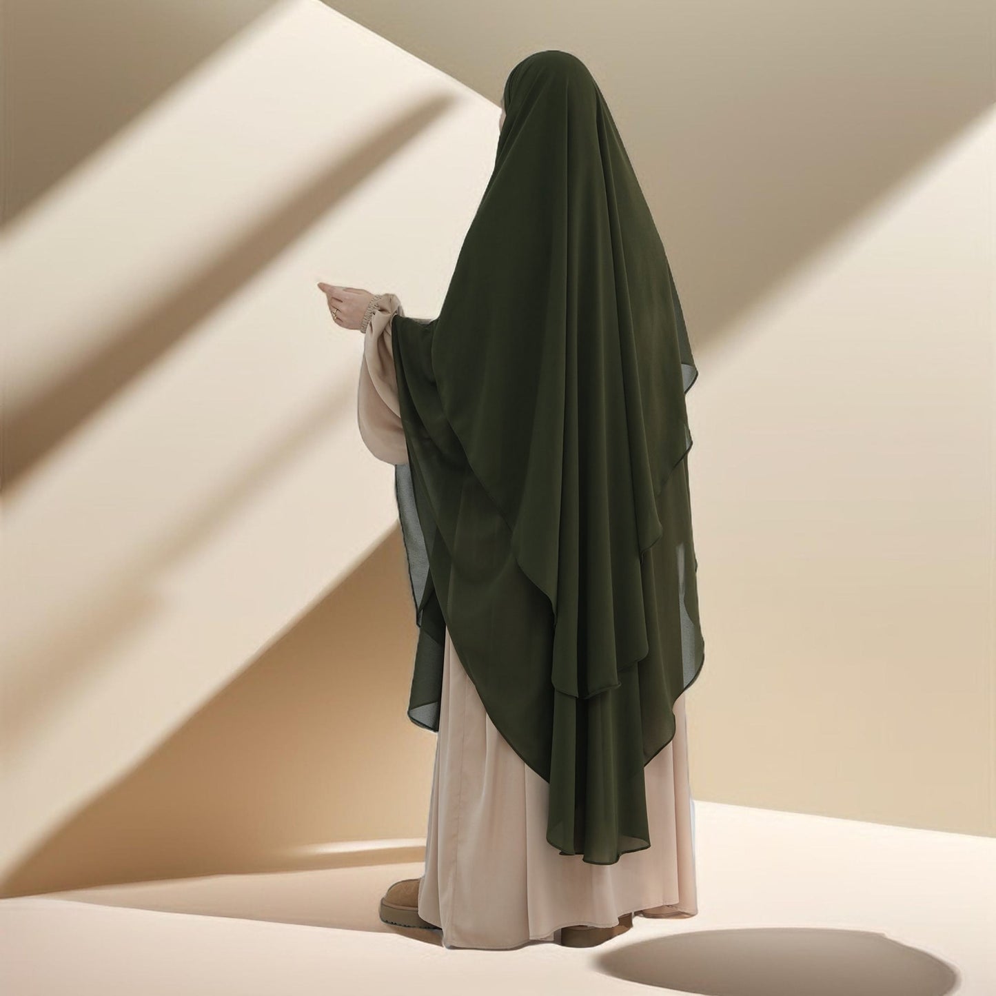 Two-Layer Chiffon Prayer Khimar: Flowing Comfort for Umrah, Ramadan - Try Modest Limited 