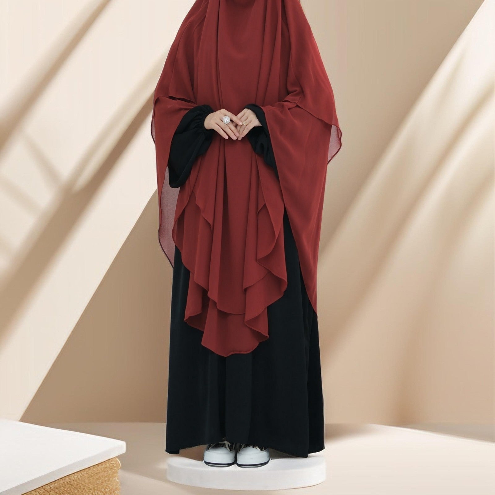 Two-Layer Chiffon Prayer Khimar: Flowing Comfort for Umrah, Ramadan - Try Modest Limited 