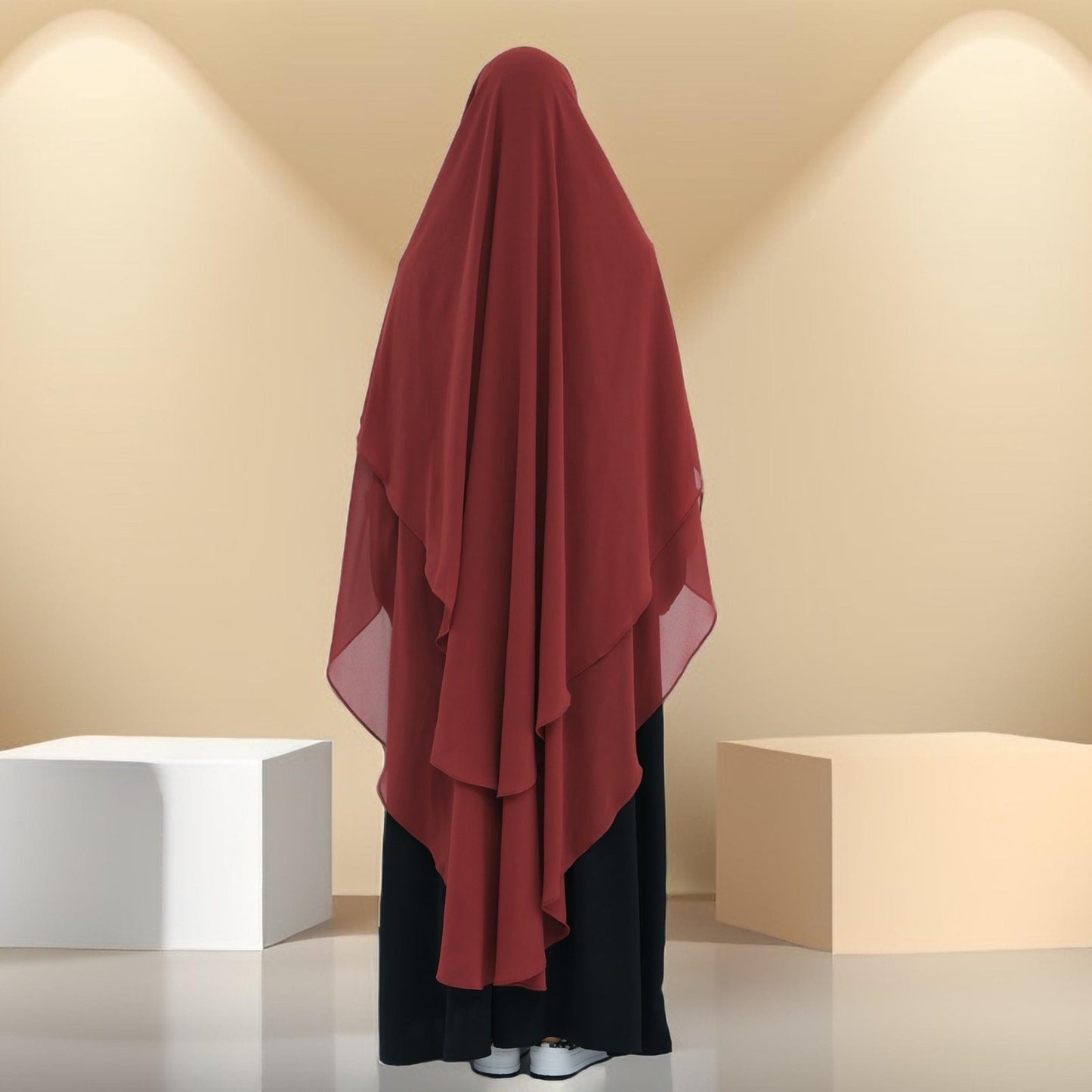 Two-Layer Chiffon Prayer Khimar: Flowing Comfort for Umrah, Ramadan - Try Modest Limited 