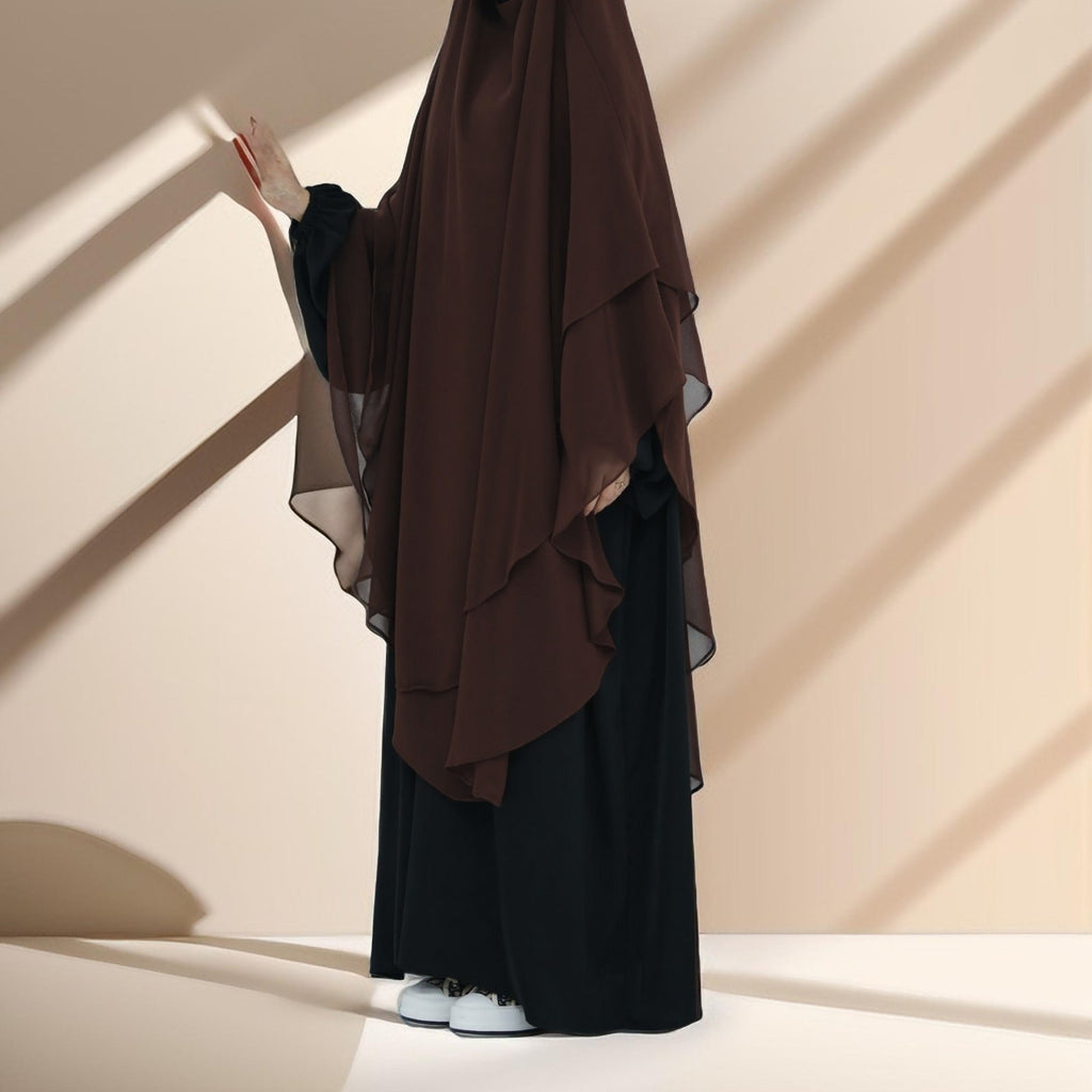Two-Layer Chiffon Prayer Khimar: Flowing Comfort for Umrah, Ramadan - Try Modest Limited