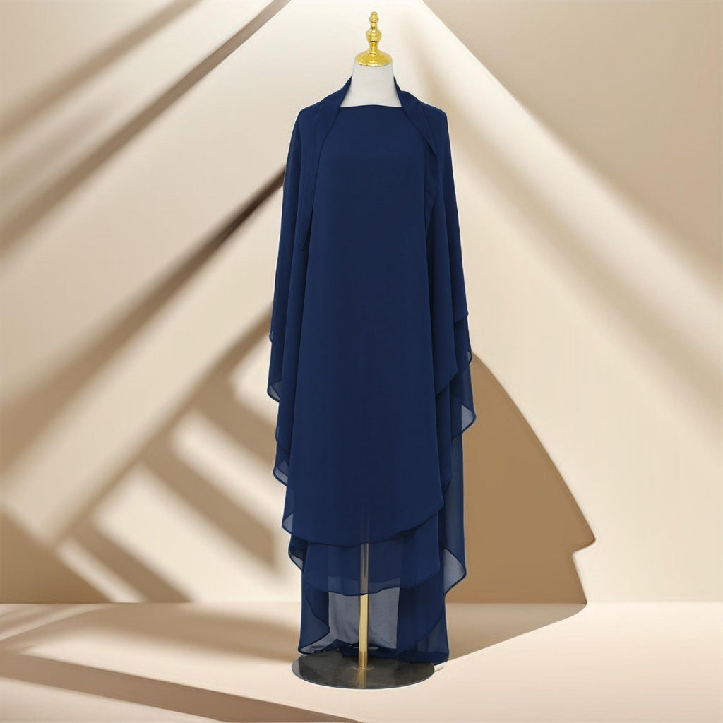 Two-Layer Chiffon Prayer Khimar: Flowing Comfort for Umrah, Ramadan - Try Modest Limited