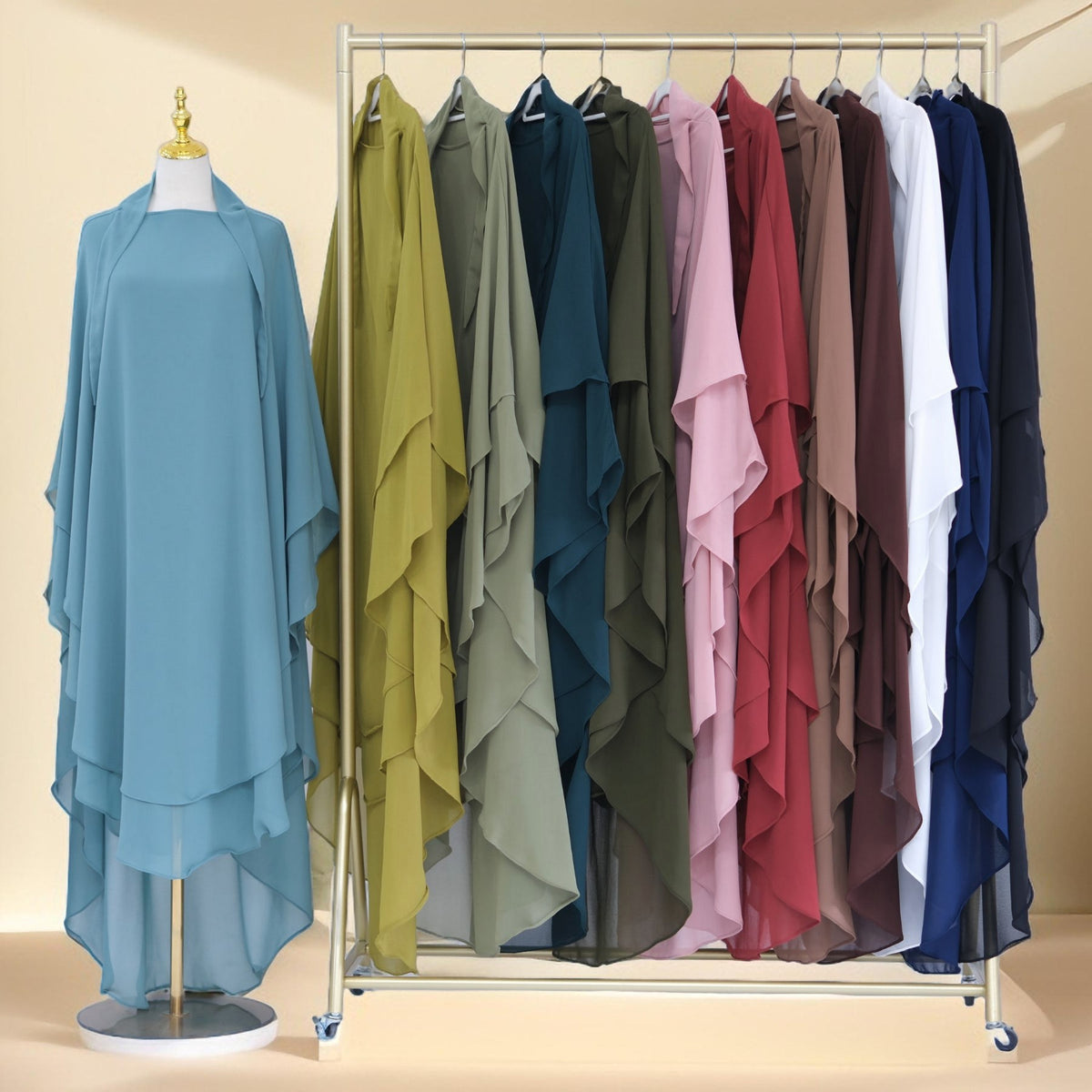 Two-Layer Chiffon Prayer Khimar: Flowing Comfort for Umrah, Ramadan - Try Modest Limited