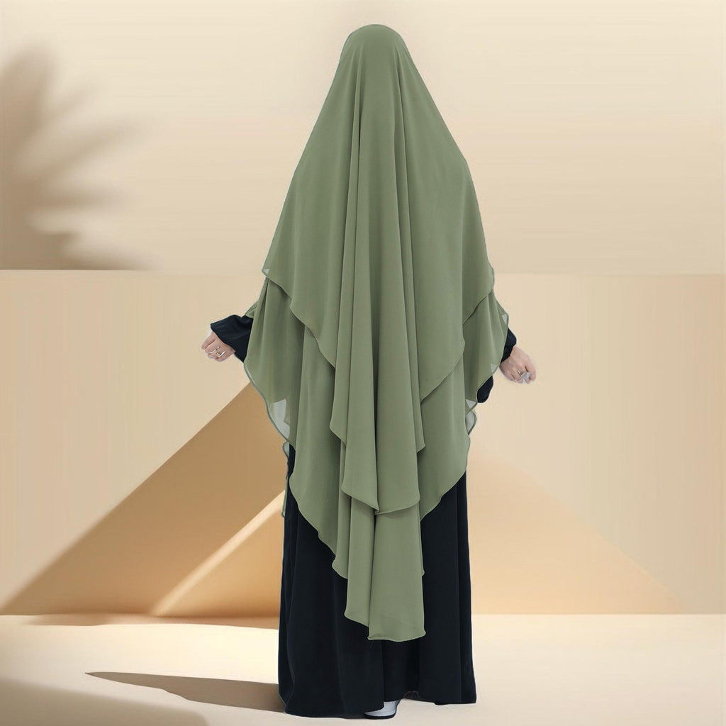 Two-Layer Chiffon Prayer Khimar: Flowing Comfort for Umrah, Ramadan - Try Modest Limited