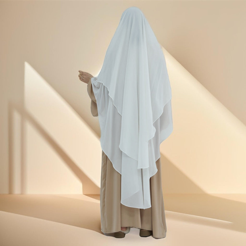 Two-Layer Chiffon Prayer Khimar: Flowing Comfort for Umrah, Ramadan - Try Modest Limited