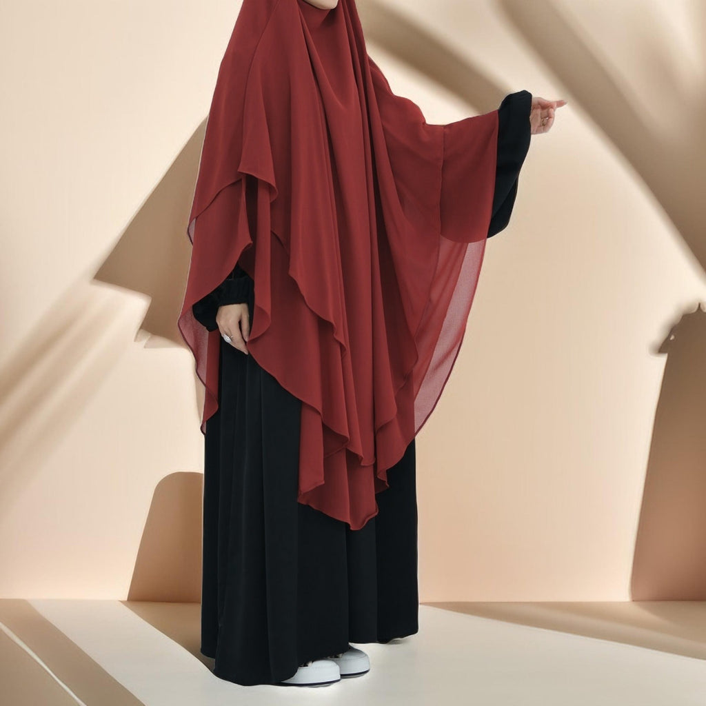 Two-Layer Chiffon Prayer Khimar: Flowing Comfort for Umrah, Ramadan - Try Modest Limited