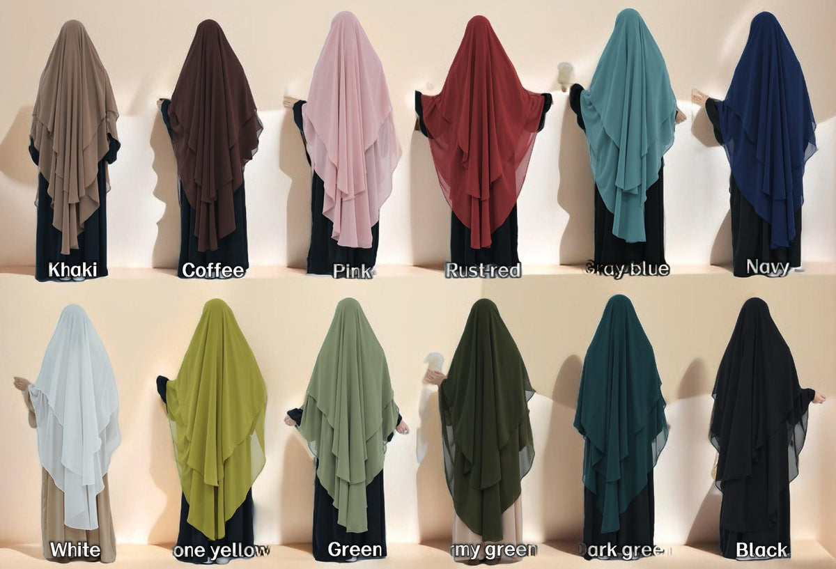 Two-Layer Chiffon Prayer Khimar: Flowing Comfort for Umrah, Ramadan - Try Modest Limited