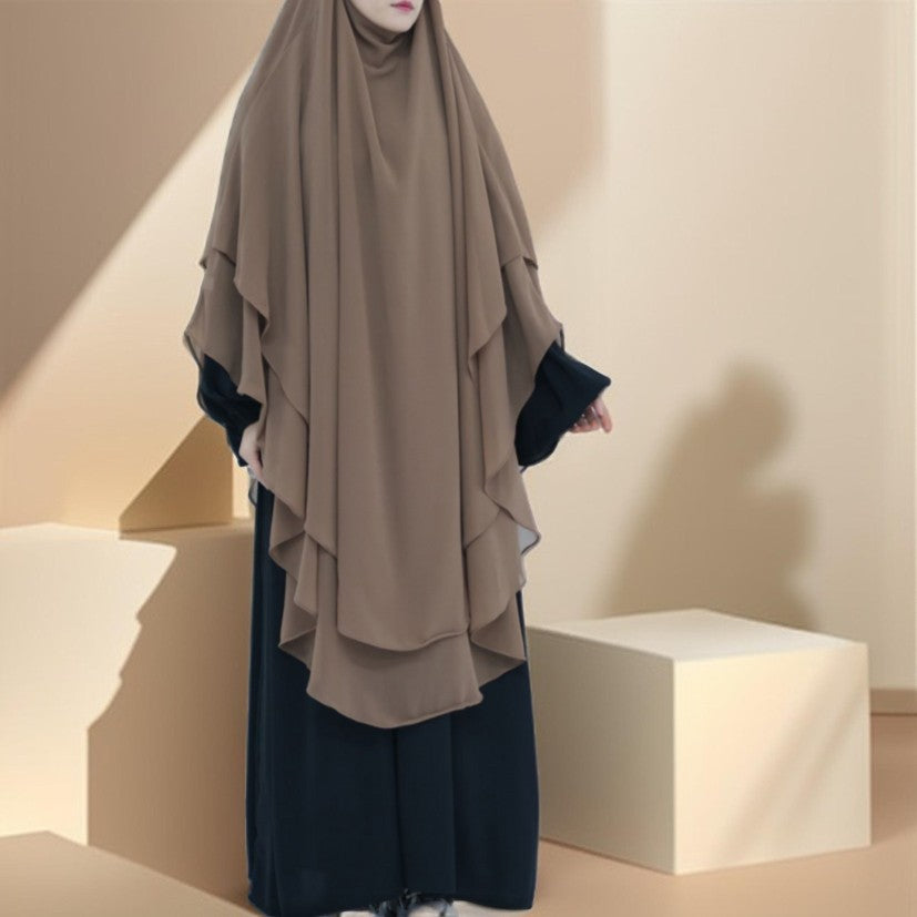 Two-Layer Chiffon Prayer Khimar: Flowing Comfort for Umrah, Ramadan - Try Modest Limited 