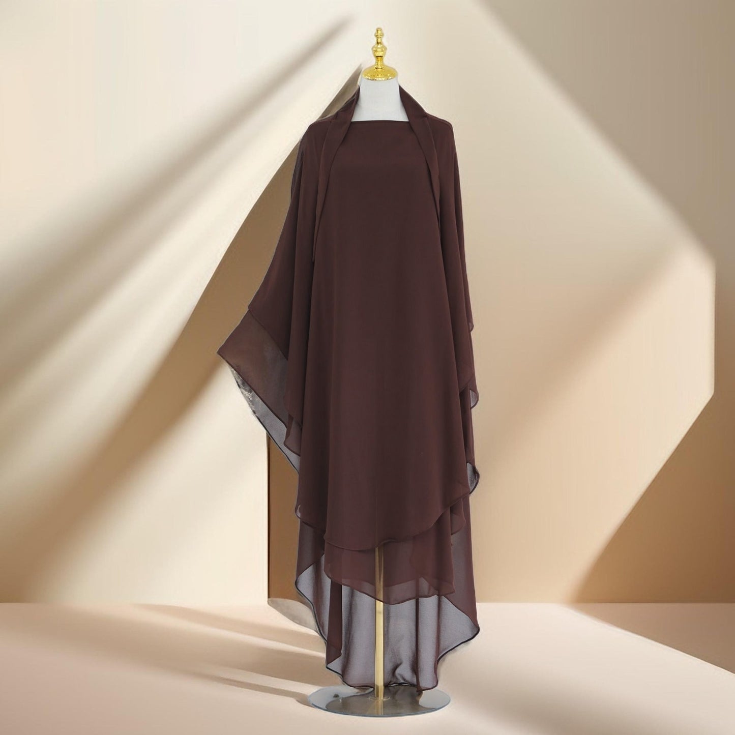 Two-Layer Chiffon Prayer Khimar: Flowing Comfort for Umrah, Ramadan - Try Modest Limited 