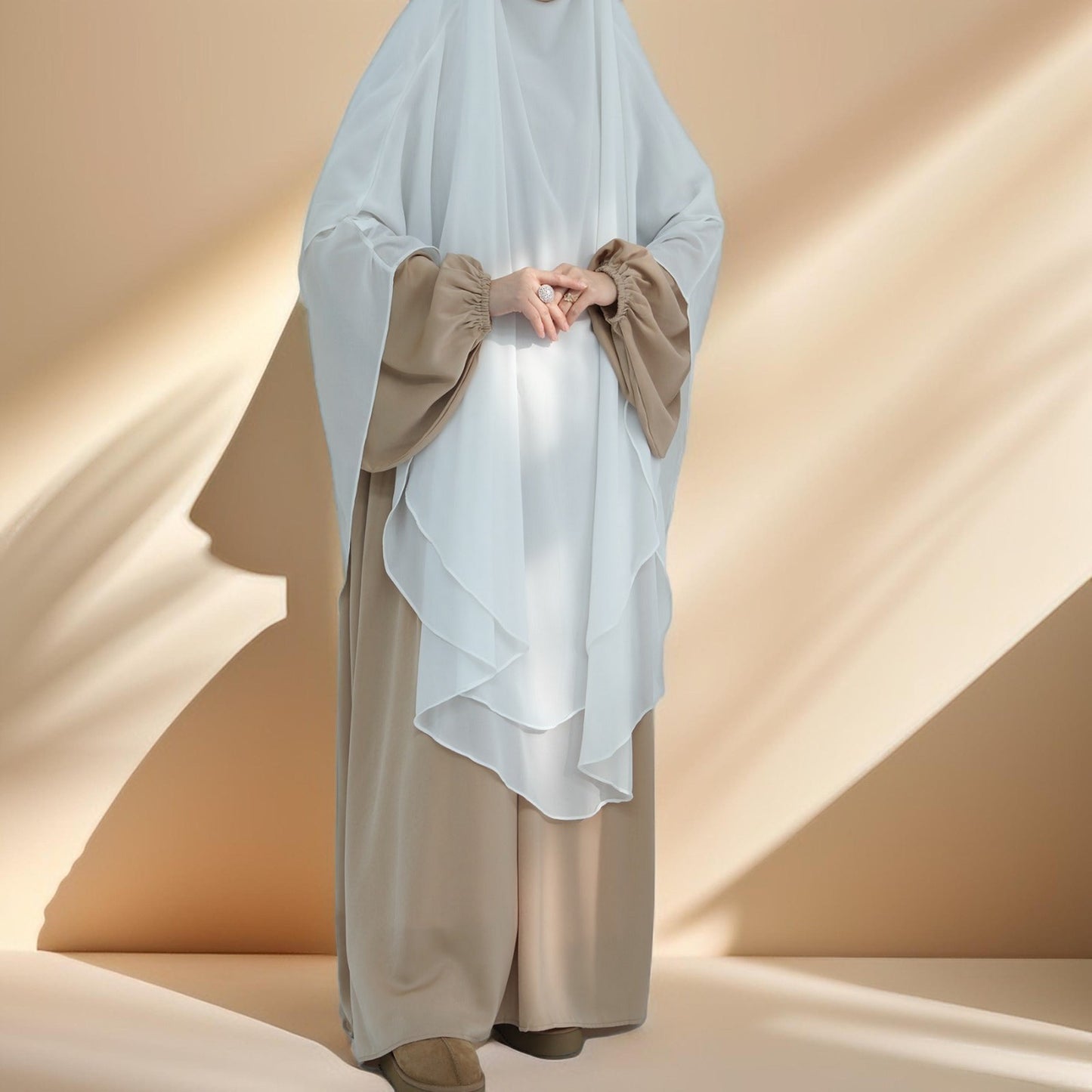 Two-Layer Chiffon Prayer Khimar: Flowing Comfort for Umrah, Ramadan - Try Modest Limited 