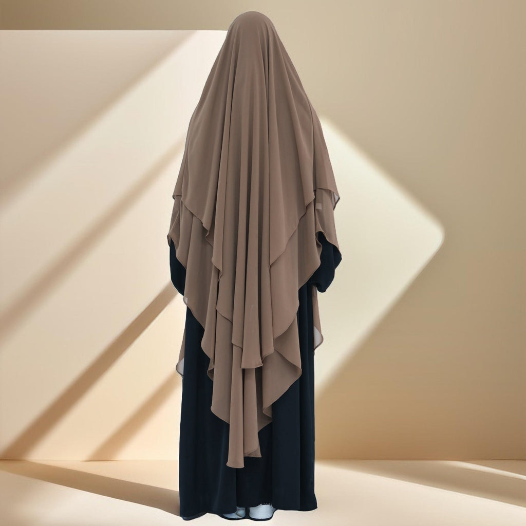 Two-Layer Chiffon Prayer Khimar: Flowing Comfort for Umrah, Ramadan - Try Modest Limited