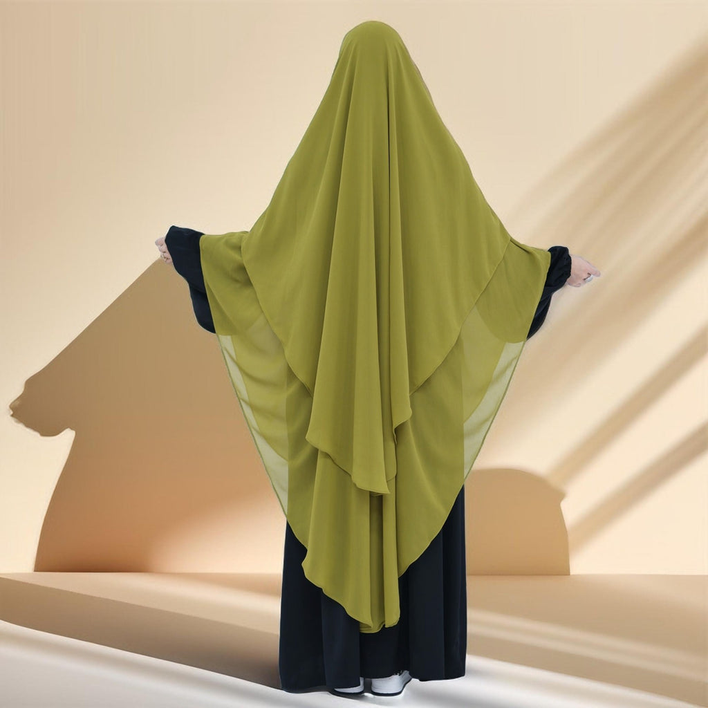 Two-Layer Chiffon Prayer Khimar: Flowing Comfort for Umrah, Ramadan - Try Modest Limited