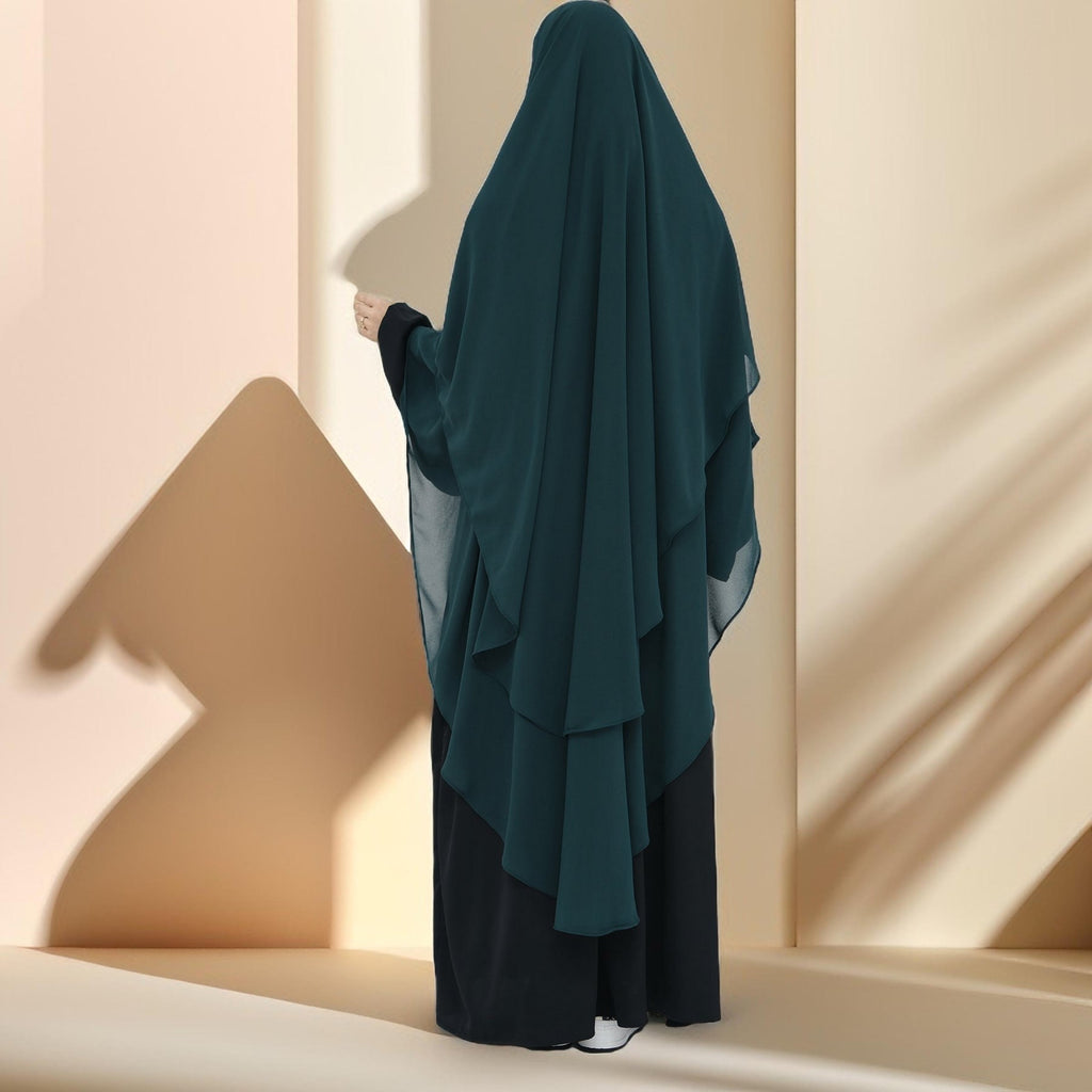 Two-Layer Chiffon Prayer Khimar: Flowing Comfort for Umrah, Ramadan - Try Modest Limited
