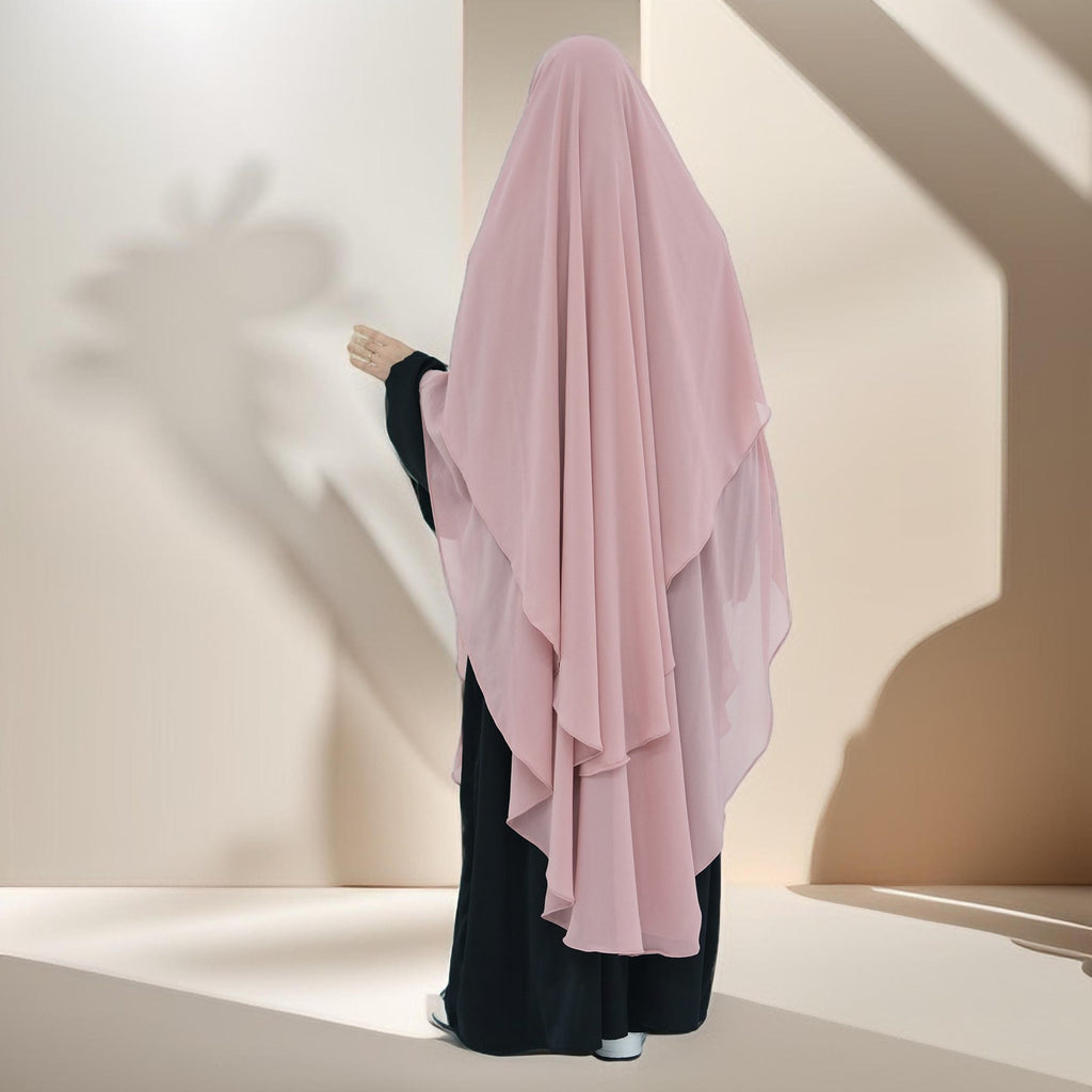 Two-Layer Chiffon Prayer Khimar: Flowing Comfort for Umrah, Ramadan - Try Modest Limited