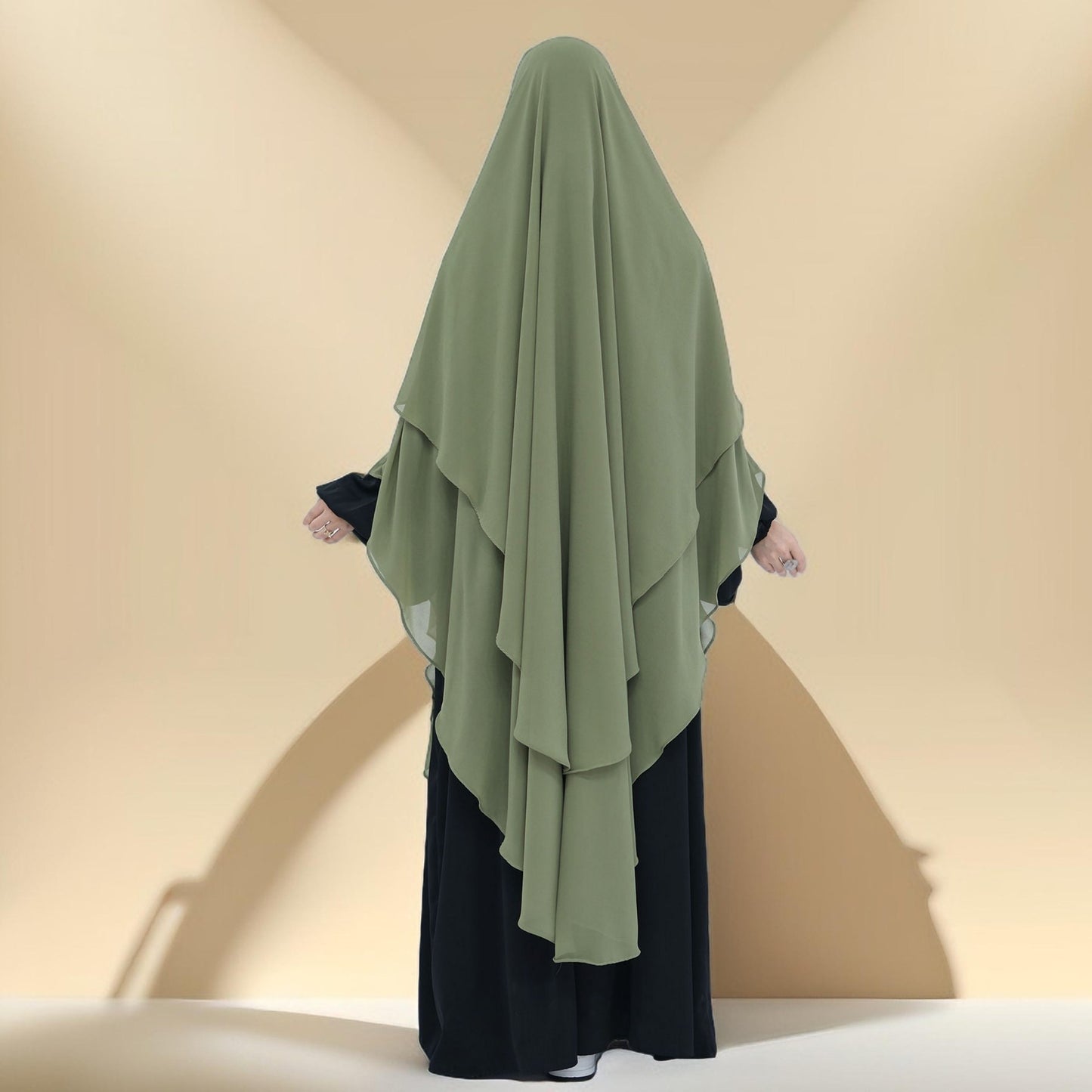 Two-Layer Chiffon Prayer Khimar: Flowing Comfort for Umrah, Ramadan - Try Modest Limited 