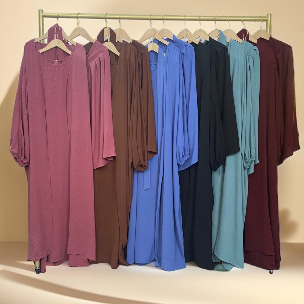 Three-piece solid color fashion robe - Try Modest Limited 