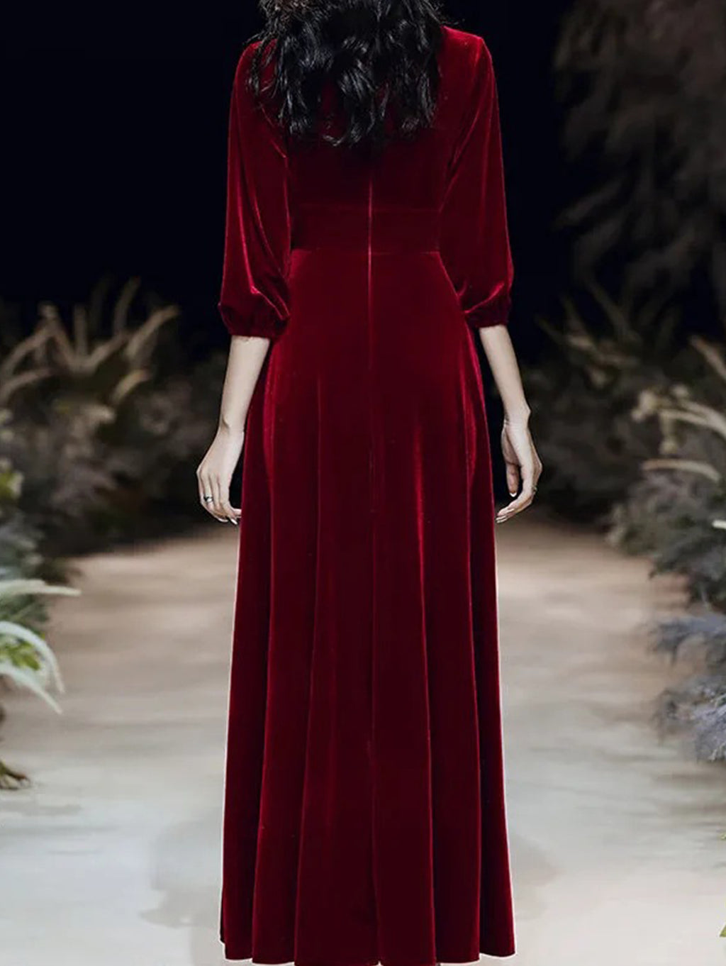 Velvet Evening Gown with Three Quarter Sleeves - Try Modest Limited