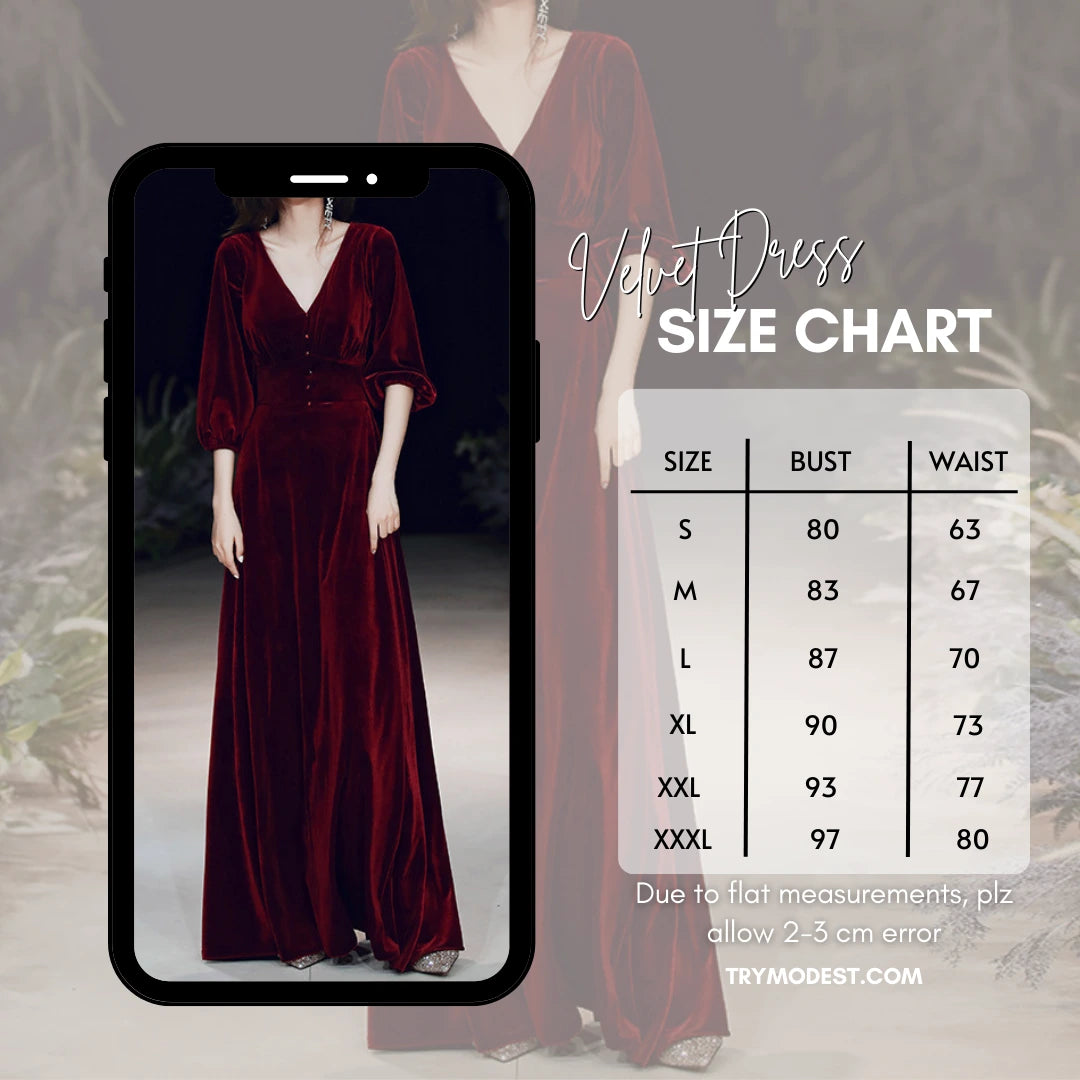 Velvet Evening Gown with Three Quarter Sleeves - Try Modest Limited