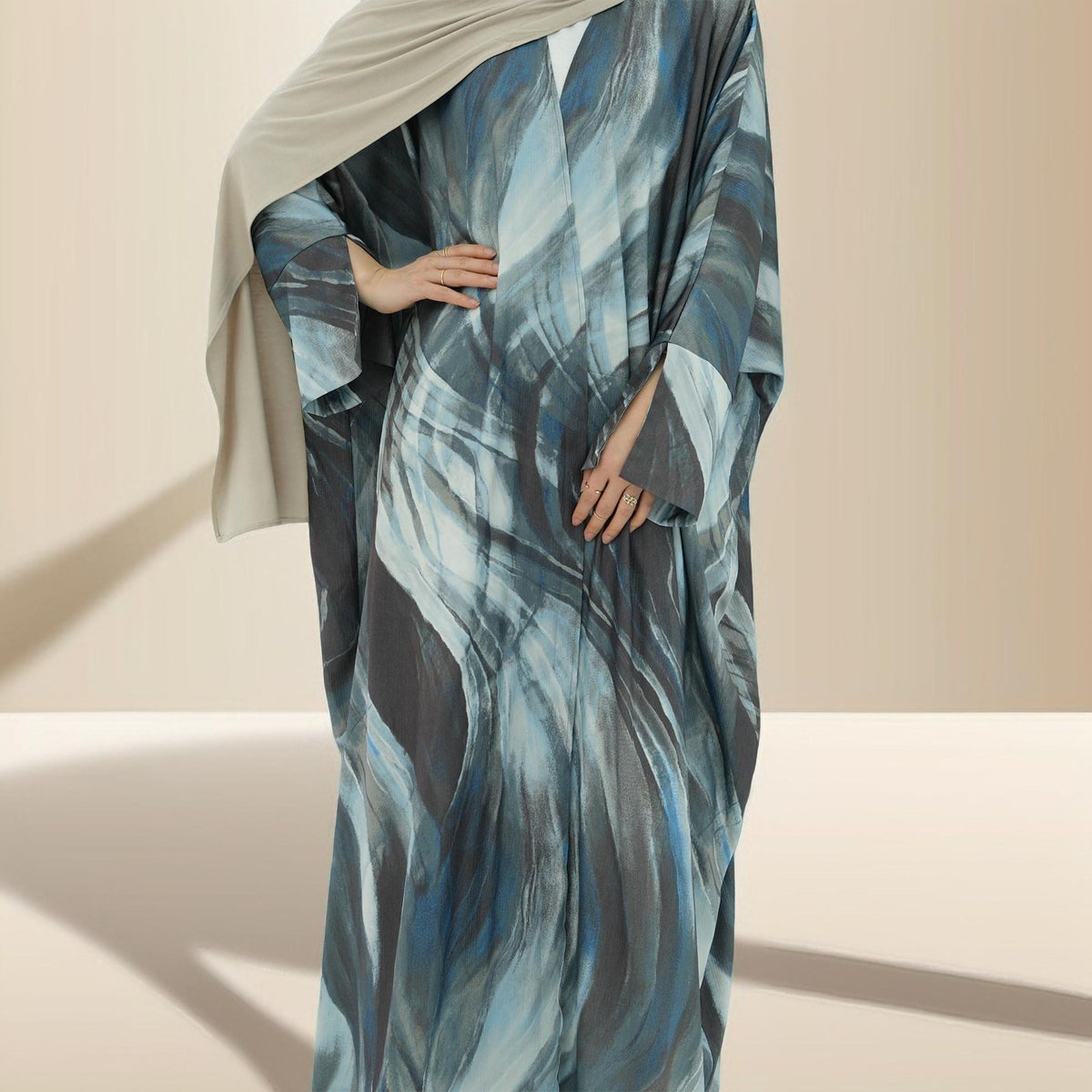 Water Marble Satin Printed  Open Abaya - Try Modest Limited